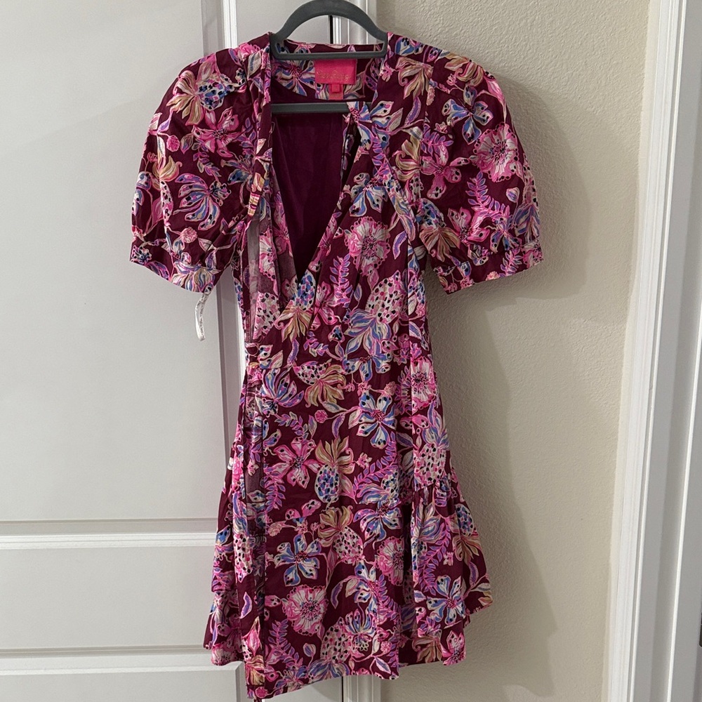 Wrap puff sleeve dress